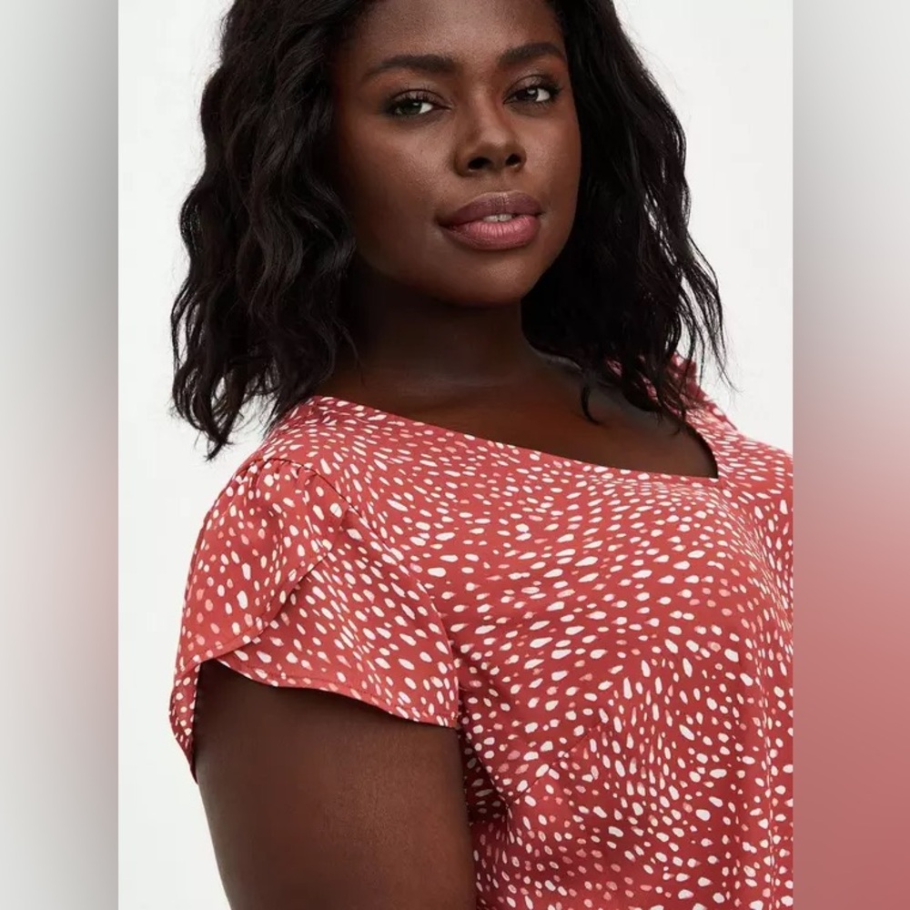 Torrid Red, Pink & White Tulip Sleeve Georgette Blouse Size Large (Torrid 0)